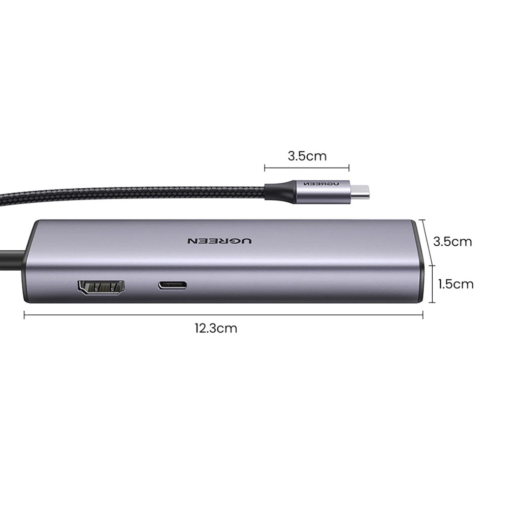 UGREEN CM512 USB-C Hub, 2 x USB-A 3.0 - 1 x USB-C - 1 x HDMI - 1 x SD - 1 x microSD - RJ45, Gray