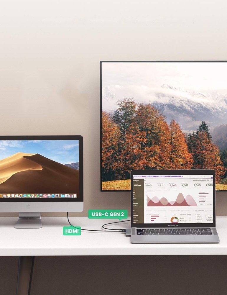 UGREEN USB-C Hub til Apple MacBook Pro / Air-serien, 3 x USB-A 3.0 - 1 x USB-C - 1 x HDMI, Grå