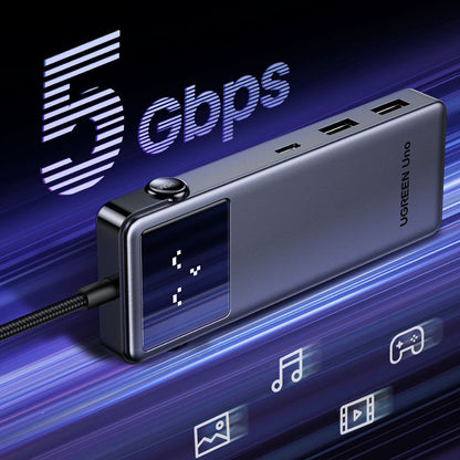 USB-C Hub UGREEN Uno (75179), 2 x USB-A - 2 x USB-C - 1 x HDMI - 1 x SD - 1 x microSD, Grå