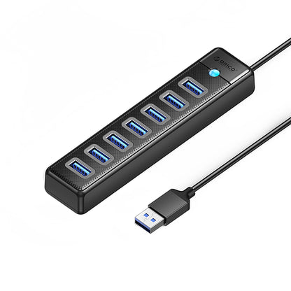 USB-hub Orico PW7U-U3, 7 x USB-A 3.0 - 1 x USB-C, Sort