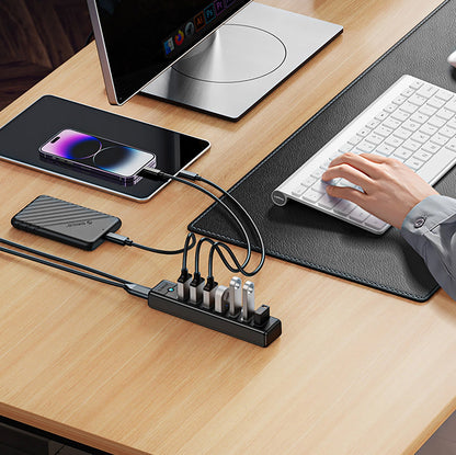 USB-hub Orico PW7U-U3, 7 x USB-A 3.0 - 1 x USB-C, Sort
