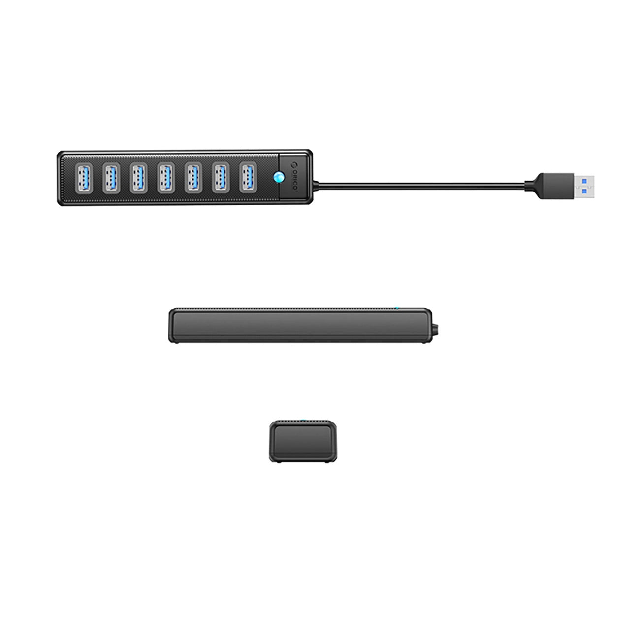 USB-hub Orico PW7U-U3, 7 x USB-A 3.0 - 1 x USB-C, Sort