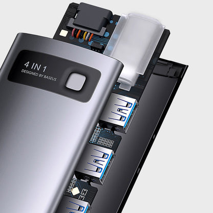 Baseus Metal Gleam USB-C Hub, 4 x USB-A 3.0, Gray WKWG070013