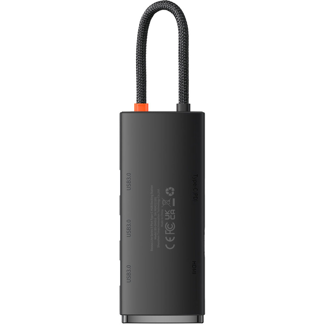 USB-C Hub Baseus Lite, 3 x USB-A 3.0 - USB-C - HDMI, Sort WKQX040001