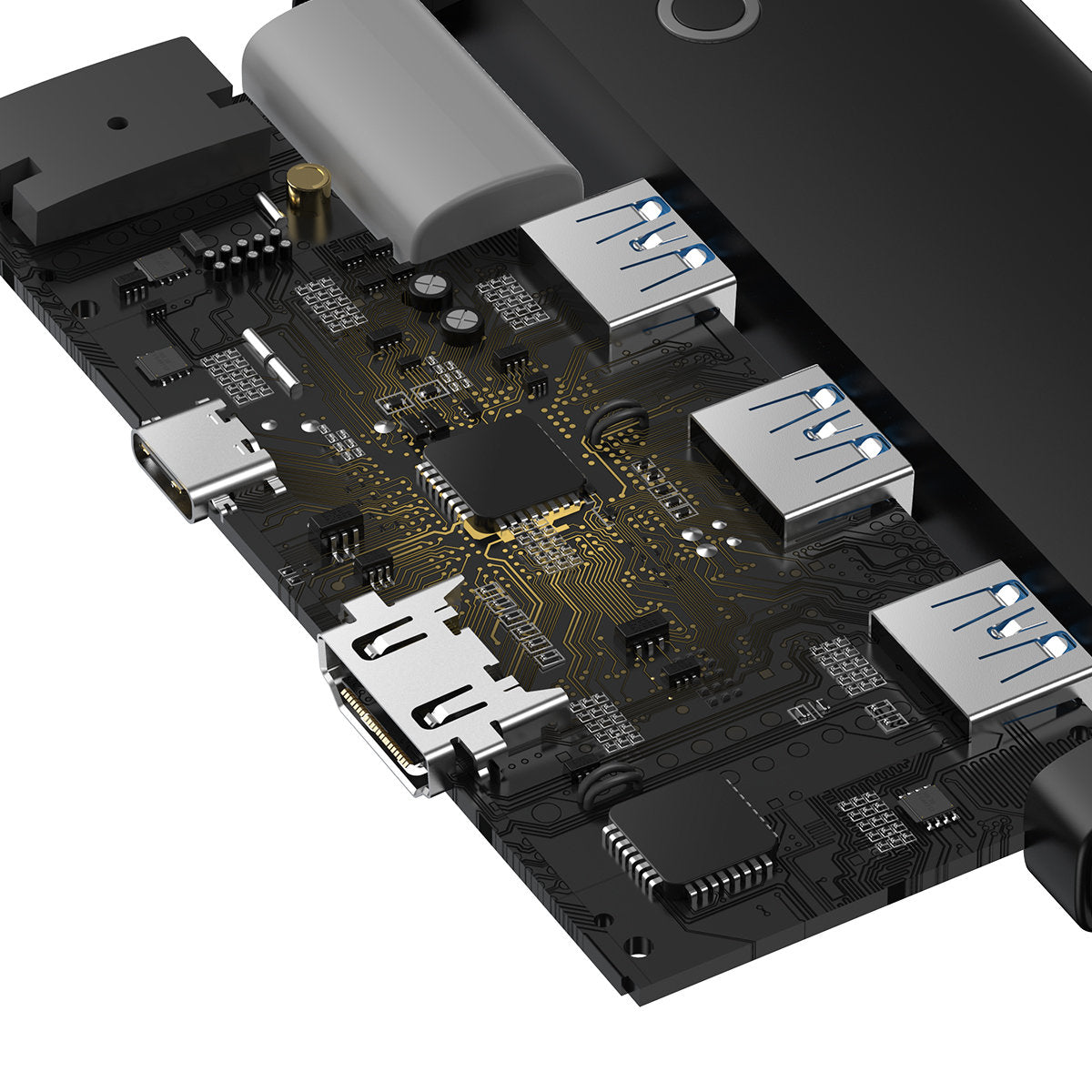 USB-C Hub Baseus Lite, 3 x USB-A 3.0 - USB-C - HDMI, Sort WKQX040001