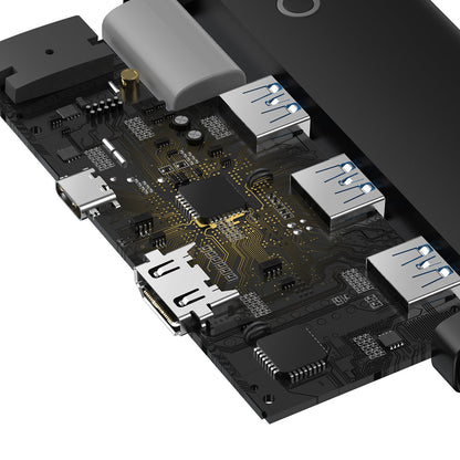 USB-C Hub Baseus Lite, 3 x USB-A 3.0 - USB-C - HDMI, Sort WKQX040001