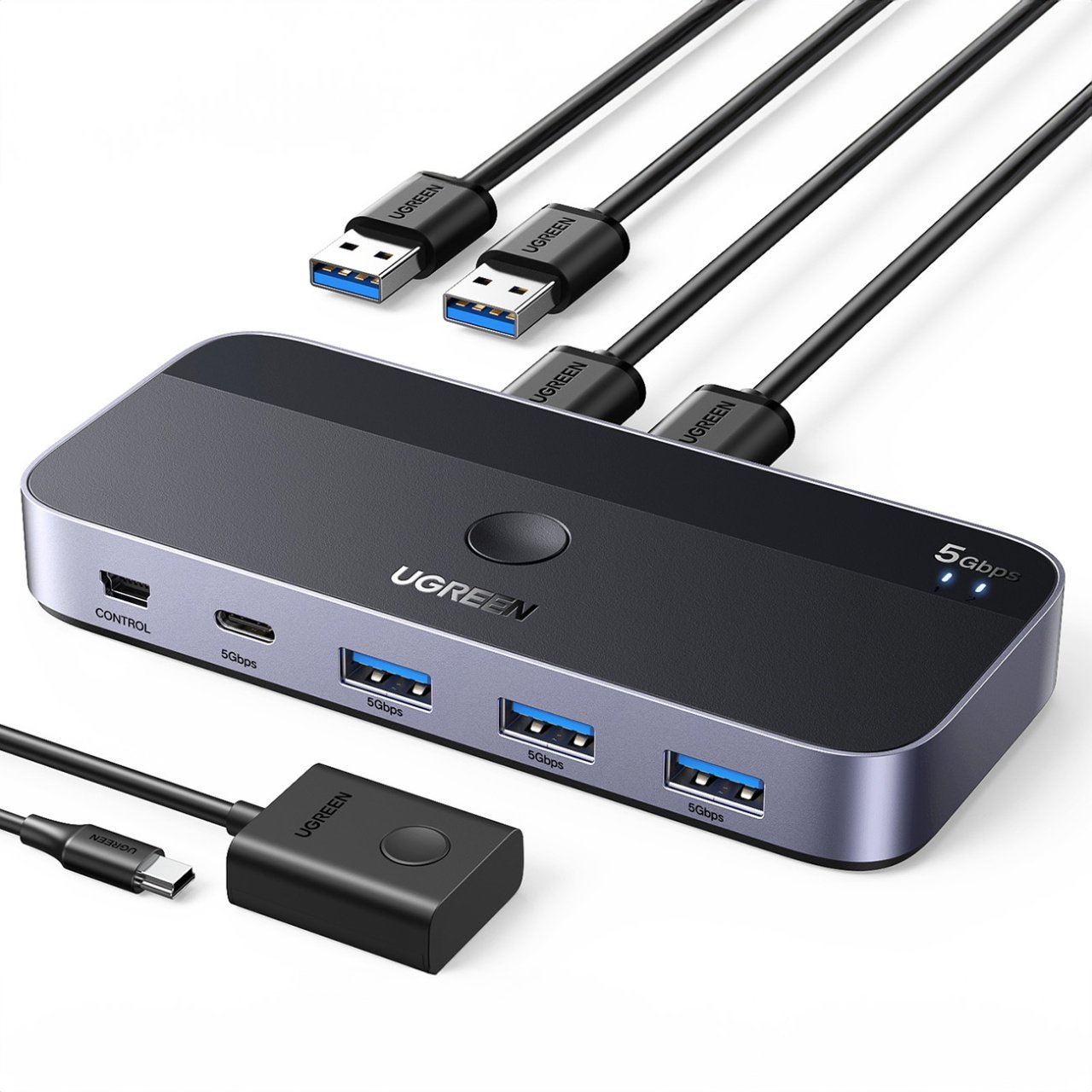Hub USB UGREEN CM662, 3 x USB-A 3.0 - 1 x USB-C - 1 x miniUSB, Sort