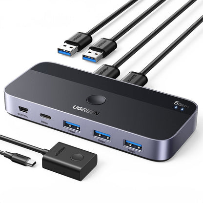 Hub USB UGREEN CM662, 3 x USB-A 3.0 - 1 x USB-C - 1 x miniUSB, Sort