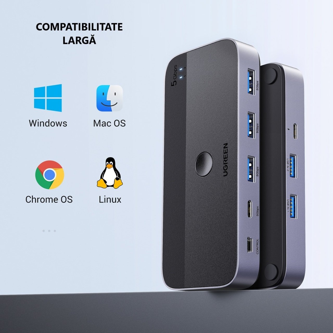 Hub USB UGREEN CM662, 3 x USB-A 3.0 - 1 x USB-C - 1 x miniUSB, Sort