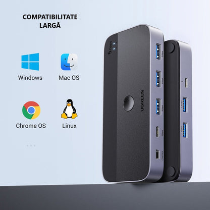 Hub USB UGREEN CM662, 3 x USB-A 3.0 - 1 x USB-C - 1 x miniUSB, Sort