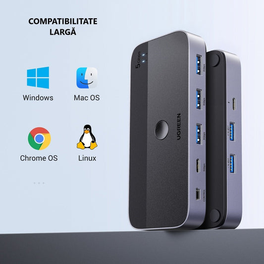 Hub USB UGREEN CM662, 3 x USB-A 3.0 - 1 x USB-C - 1 x miniUSB, Sort
