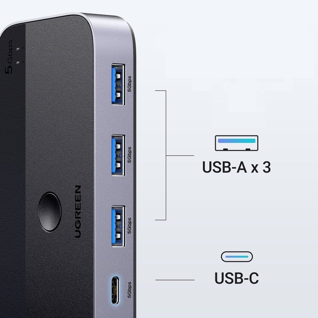 Hub USB UGREEN CM662, 3 x USB-A 3.0 - 1 x USB-C - 1 x miniUSB, Sort