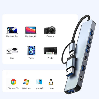 Hub USB / USB-C Techsuit H6 DataBridge, 7in1, Grå