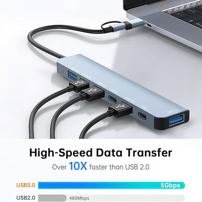 Hub USB / USB-C Techsuit H6 DataBridge, 7in1, Grå