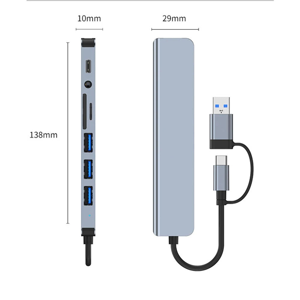 Hub USB / USB-C Techsuit H9 DataBridge, 8in1, Grå