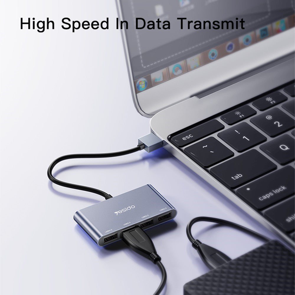 USB-hub Yesido HB12, 4-i-1, Grå