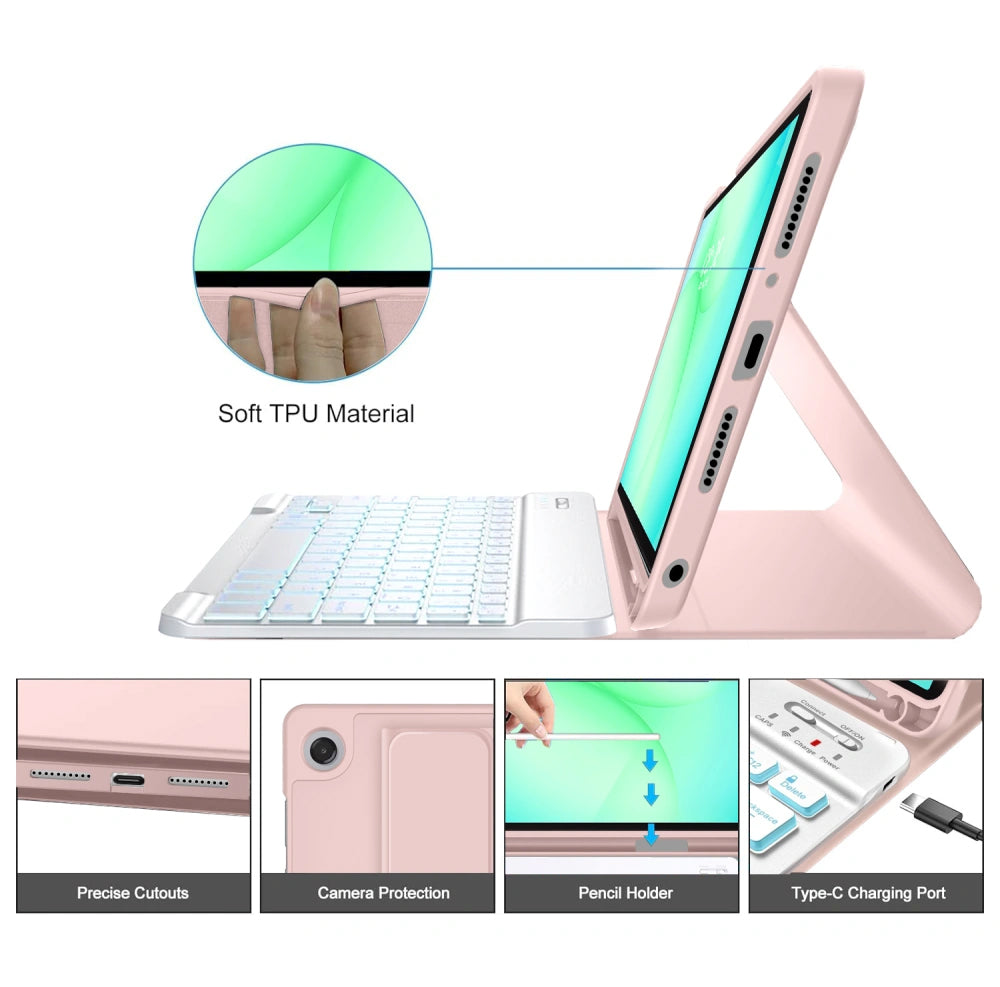 Etui med tastatur til Samsung Galaxy Tab A11+ / Tab A9+, Tech-Protect, SC PEN, Pink