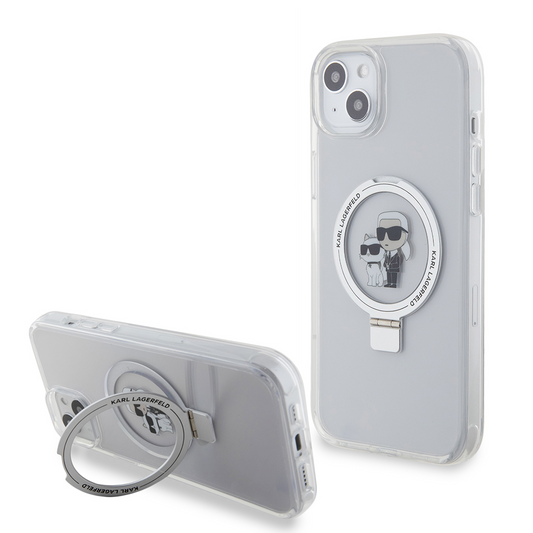 MagSafe-etui til Apple iPhone 15 Plus, Karl Lagerfeld, Ringstand Karl og Choupette, Hvid, Genforseglet