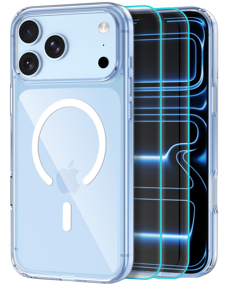 MagSafe-etui til Apple iPhone 18 Pro / 17 Pro, Tech-Protect, Flexair Hybrid med skærmbeskytter, gennemsigtig