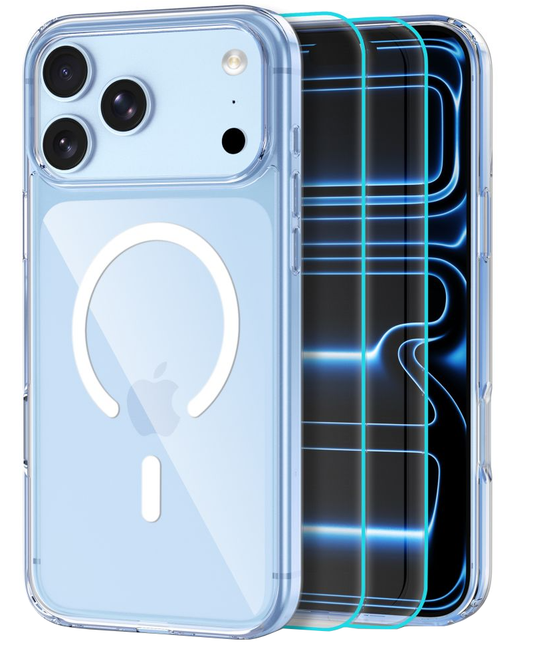 MagSafe-etui til Apple iPhone 18 Pro / 17 Pro, Tech-Protect, Flexair Hybrid med skærmbeskytter, gennemsigtig