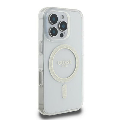 MagSafe cover til Apple iPhone 16 Pro, Guess, IML Glitter Ring, Transparent GUHMP16LHFGERET