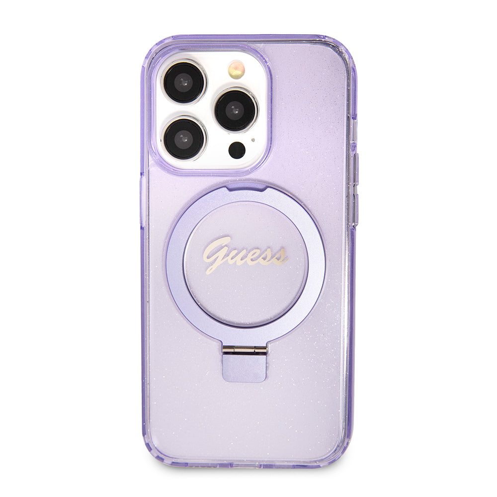 MagSafe cover til Apple iPhone 15 Pro Max, Guess, IML Ring Stand Glitter, Lilla GUHMP15XHRSGSU