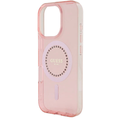 MagSafe cover til Apple iPhone 16 Pro Max, Guess, IML Rhinestones Ring, Pink GUHMP16XPFTDTEP