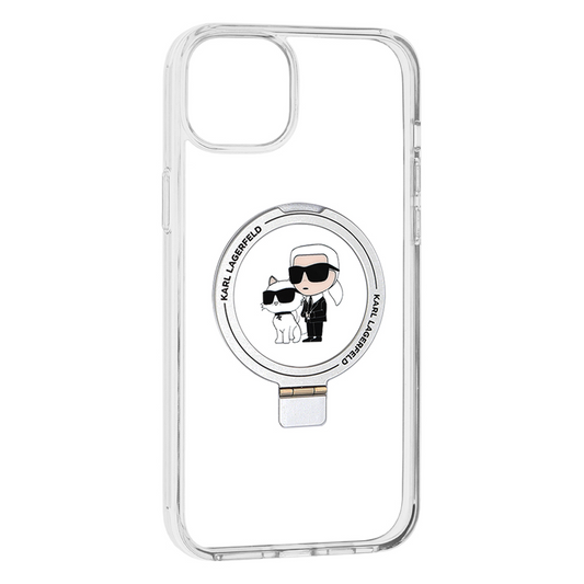 MagSafe-etui til Apple iPhone 15 Plus, Karl Lagerfeld, Ringstand Karl og Choupette, Hvid, Genforseglet