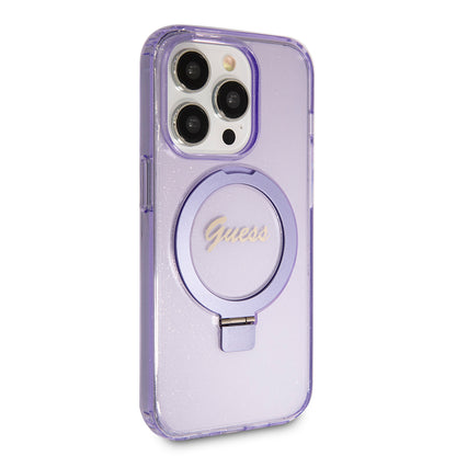 MagSafe cover til Apple iPhone 15 Pro Max, Guess, IML Ring Stand Glitter, Lilla GUHMP15XHRSGSU