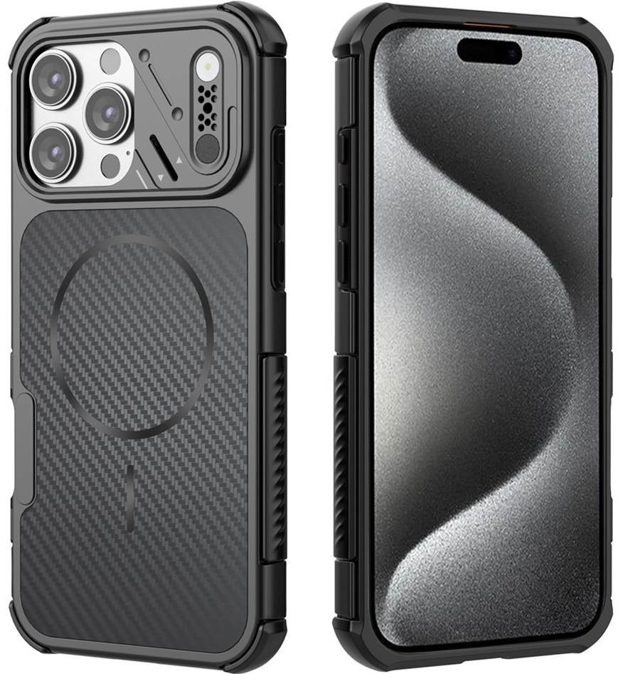 MagSafe-etui til Apple iPhone 16 Pro, OEM, Carbon og hjørnebeskyttelse, sort