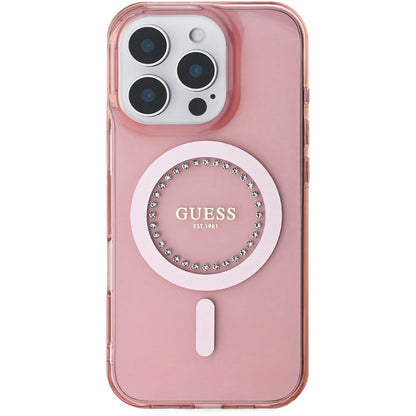 MagSafe cover til Apple iPhone 16 Pro Max, Guess, IML Rhinestones Ring, Pink GUHMP16XPFTDTEP
