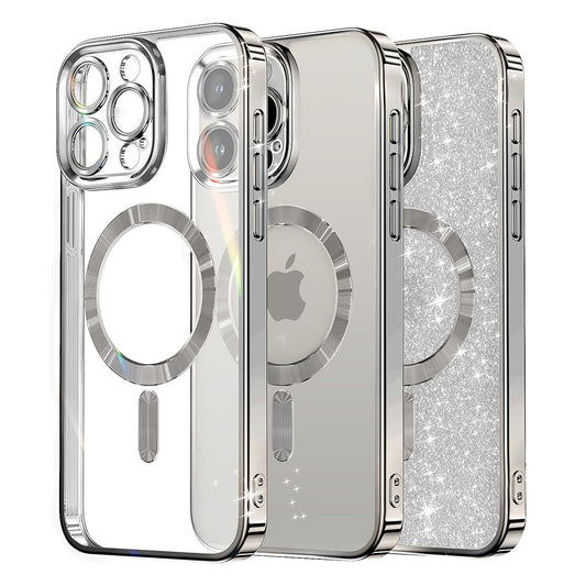 MagSafe Case for Apple iPhone 12 Pro, Techsuit, Luxury Glitter, Silver