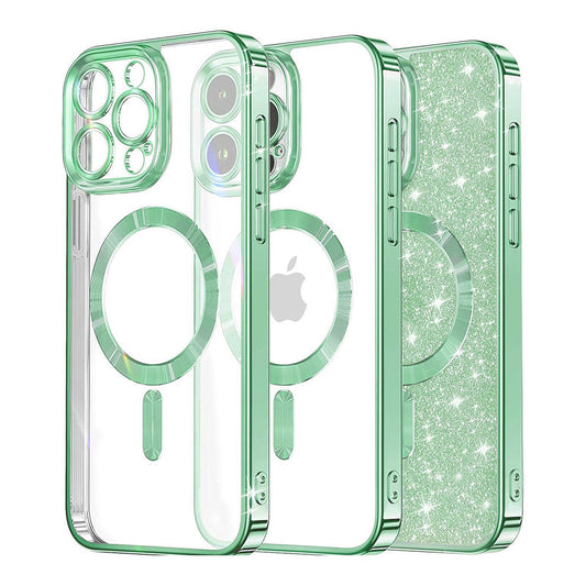 MagSafe Case for Apple iPhone 13 Pro, Techsuit, Luxury Glitter, Light Green