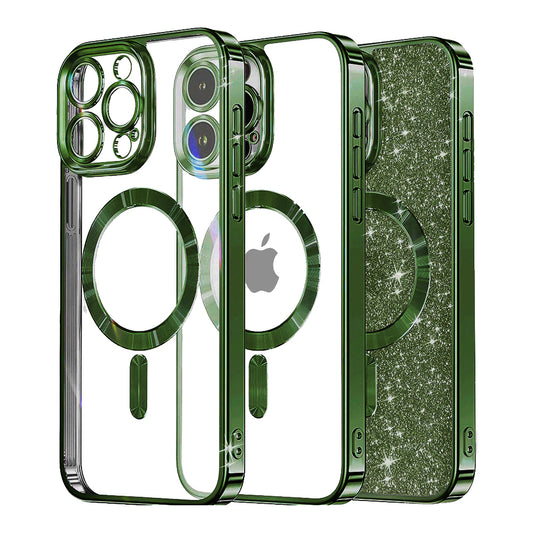 MagSafe Case for Apple iPhone 13 Pro, Techsuit, Luxury Glitter, Dark Green