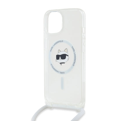 MagSafe cover til Apple iPhone 14, Karl Lagerfeld, IML Crossbody Choupette's Head with Strap, Transparent