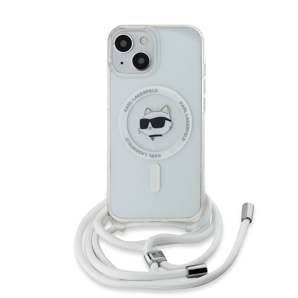 MagSafe cover til Apple iPhone 14, Karl Lagerfeld, IML Crossbody Choupette's Head with Strap, Transparent