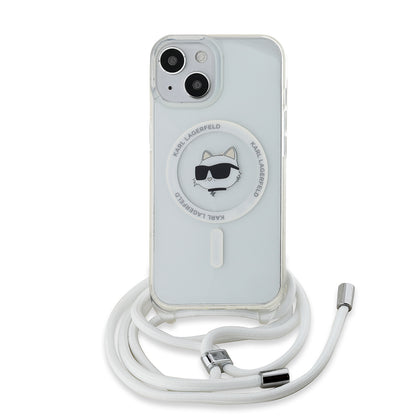MagSafe cover til Apple iPhone 14, Karl Lagerfeld, IML Crossbody Choupette's Head with Strap, Transparent