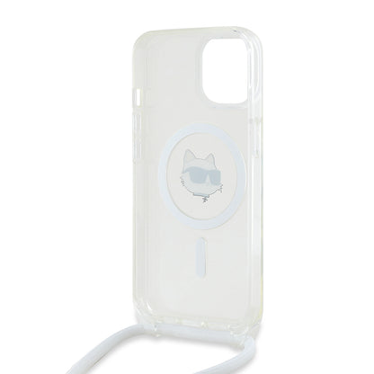 MagSafe cover til Apple iPhone 14, Karl Lagerfeld, IML Crossbody Choupette's Head with Strap, Transparent