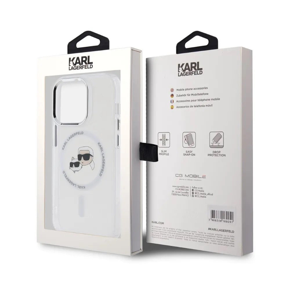 MagSafe cover til Apple iPhone 14 Pro, Karl Lagerfeld, IML Metal Karl & Choupette's Heads, Hvid