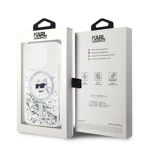 MagSafe cover til Apple iPhone 14 Pro, Karl Lagerfeld, Liquid Glitter Choupette's Head, Transparent
