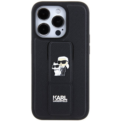 MagSafe cover til Apple iPhone 14 Pro, Karl Lagerfeld, Saffiano Gripstand Karl & Choupette, Sort