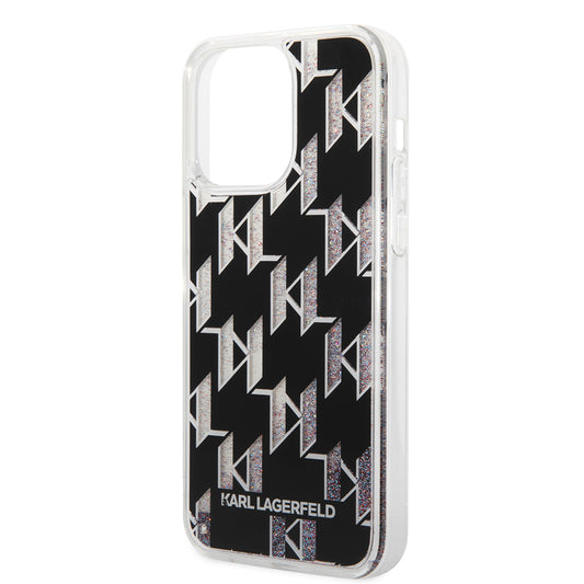 MagSafe Case for Apple iPhone 14 Pro Max, Karl Lagerfeld, Monogram Liquid Glitter, Black