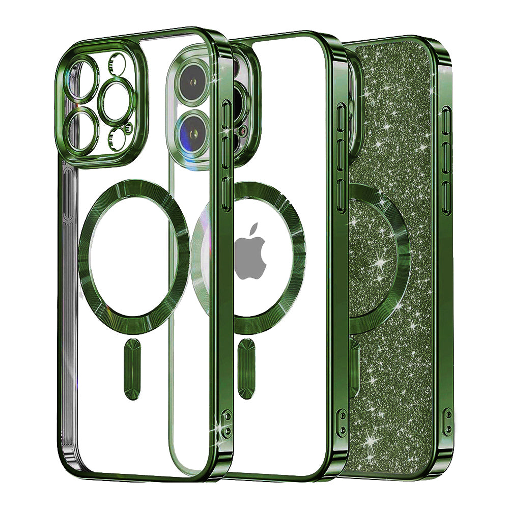 MagSafe-etui til Apple iPhone 14 Pro, Techsuit, Luxury Glitter, Mørkegrøn