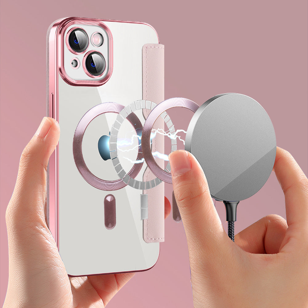 MagSafe-etui til Apple iPhone 14, Techsuit, SmartMag Book, Lyserød