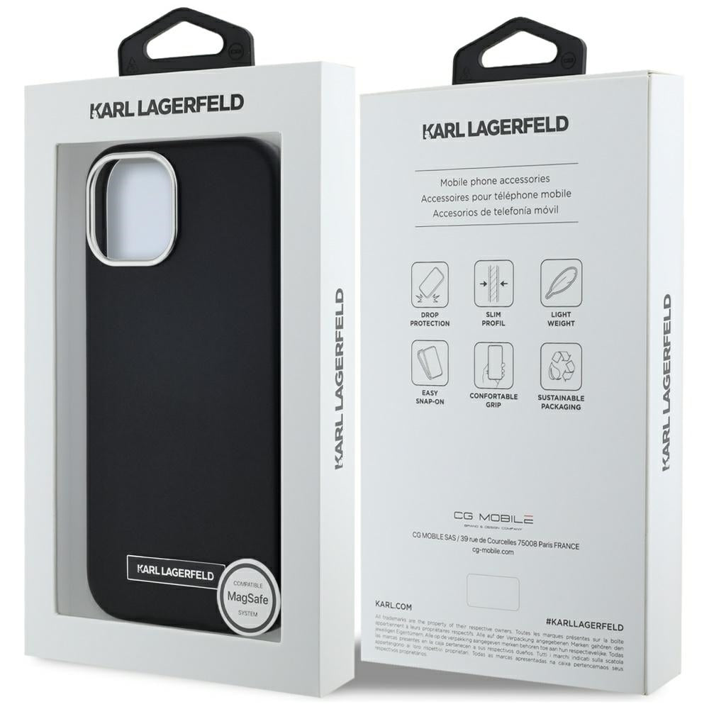 MagSafe cover til Apple iPhone 15, Karl Lagerfeld, FW Metal Plate, Sort