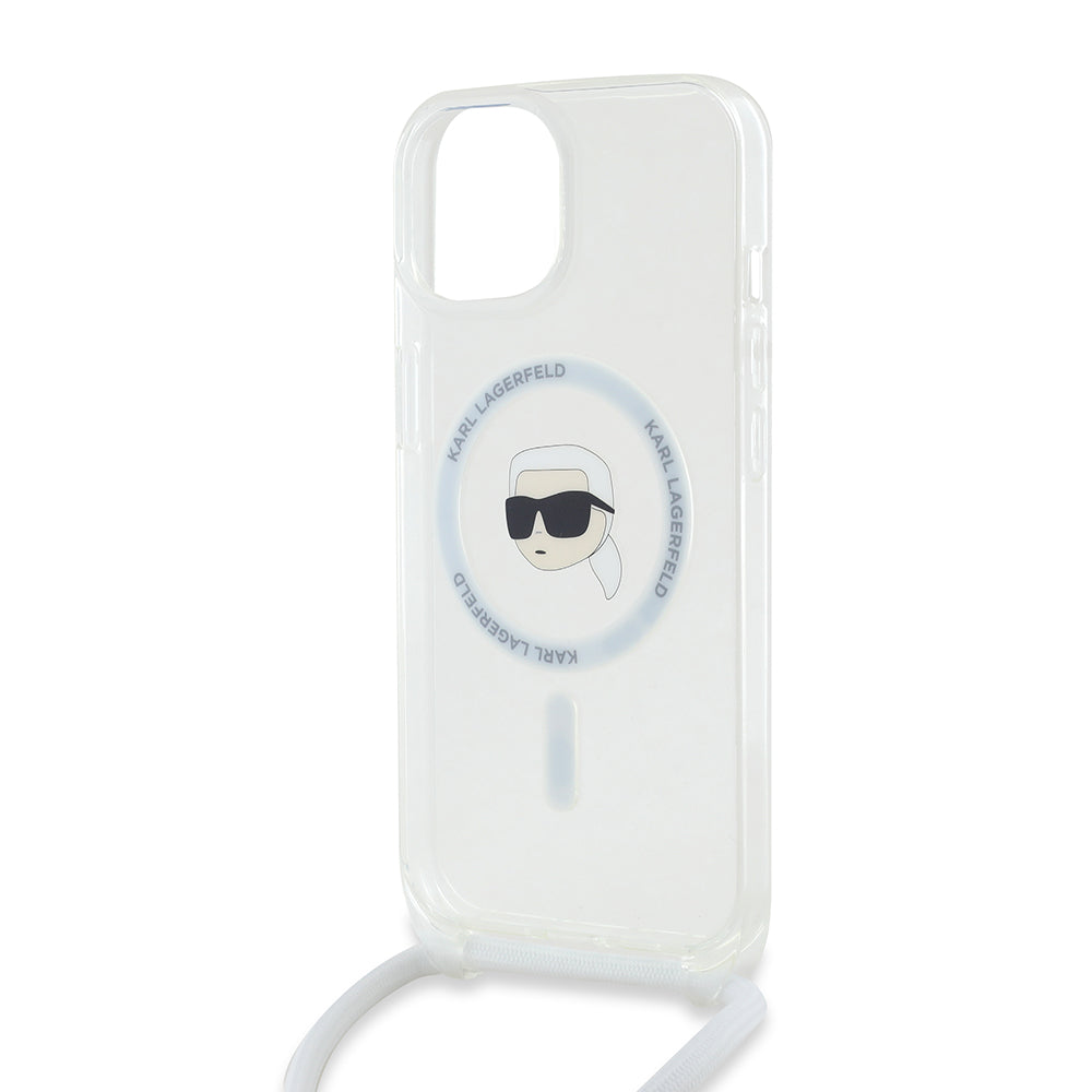 MagSafe cover til Apple iPhone 15, Karl Lagerfeld, IML Crossbody Karl's Head, Gennemsigtig