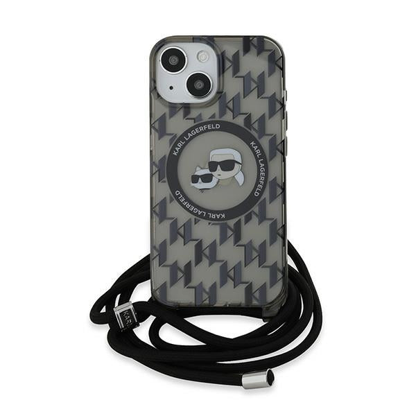 MagSafe cover til Apple iPhone 15, Karl Lagerfeld, IML Crossbody Monogram Karl & Choupette's Heads, Sort