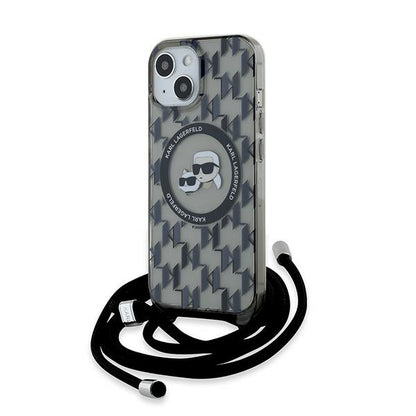 MagSafe cover til Apple iPhone 15, Karl Lagerfeld, IML Crossbody Monogram Karl & Choupette's Heads, Sort