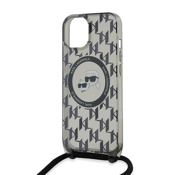 MagSafe cover til Apple iPhone 15, Karl Lagerfeld, IML Crossbody Monogram Karl & Choupette's Heads, Sort
