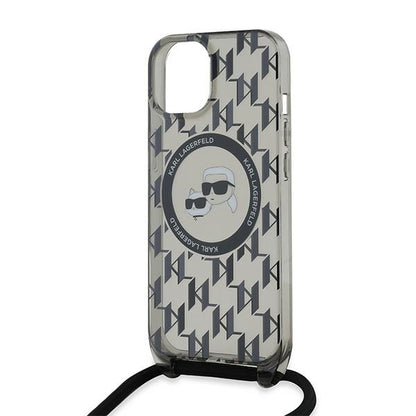 MagSafe cover til Apple iPhone 15, Karl Lagerfeld, IML Crossbody Monogram Karl & Choupette's Heads, Sort